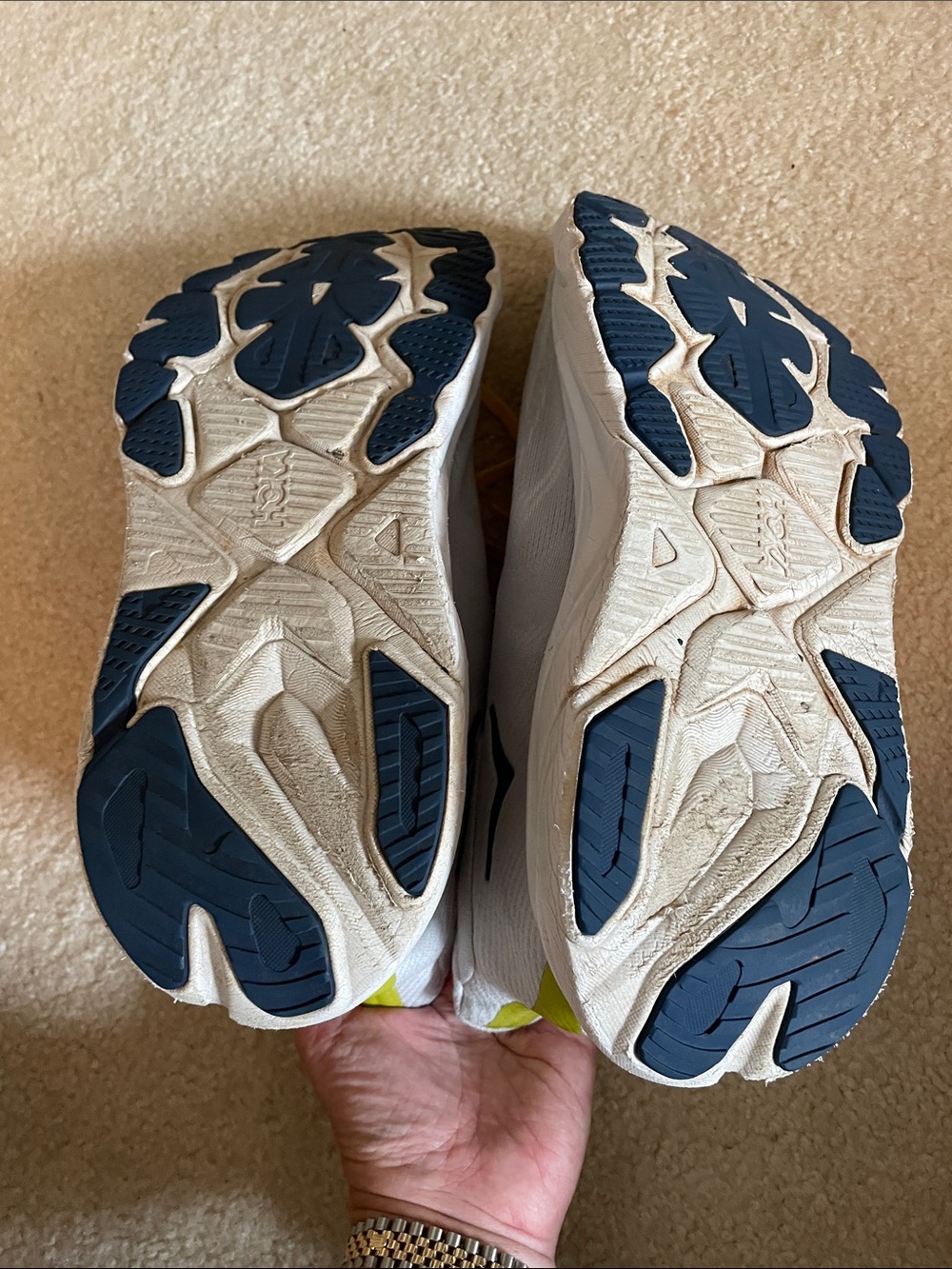 Hoka Men's Light Gray and Yellow Running Shoes - Picture 6 of 6
